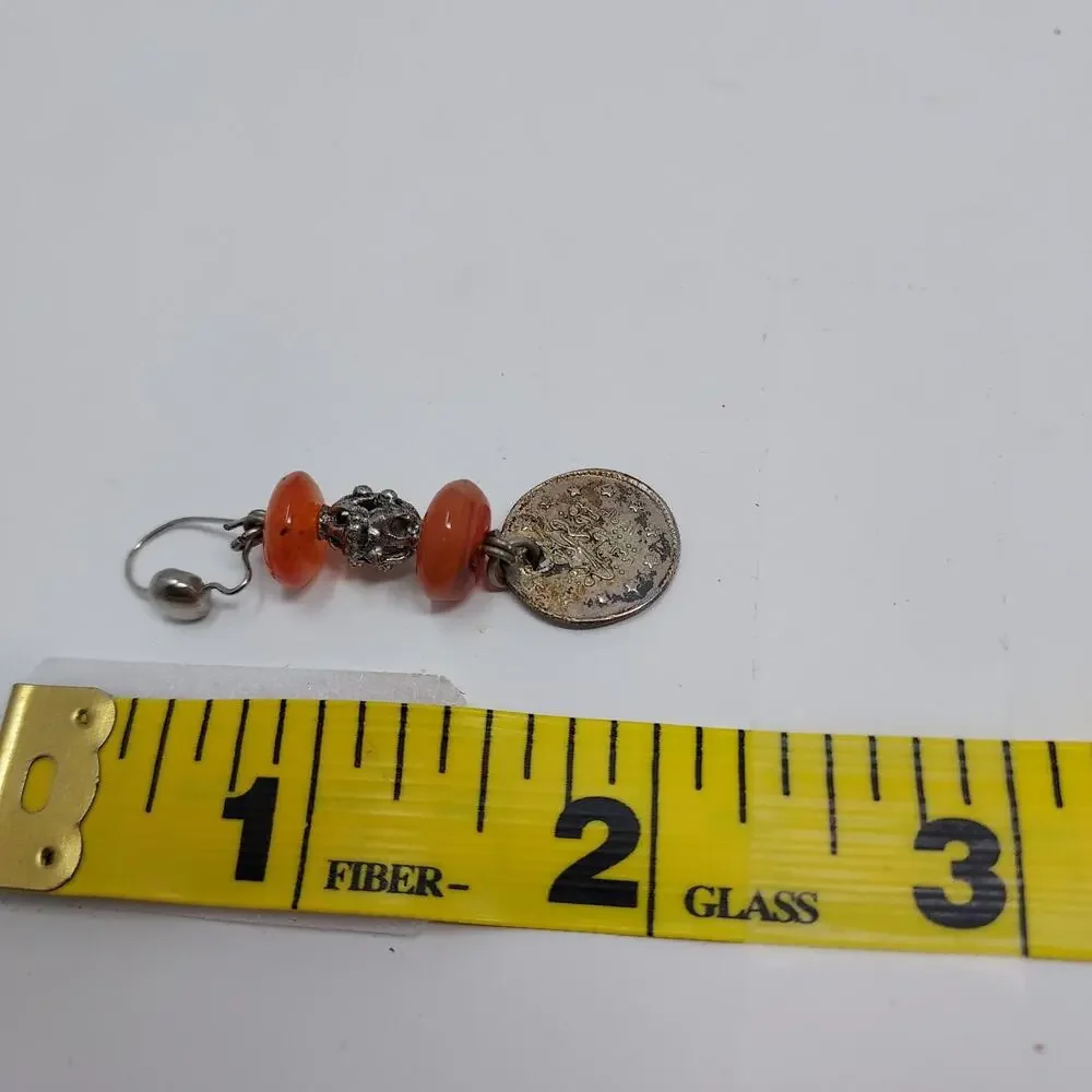 Vintage Silver Antique Coin Carnelian Earrings 2 Kurus 1876-1908 Constantinople